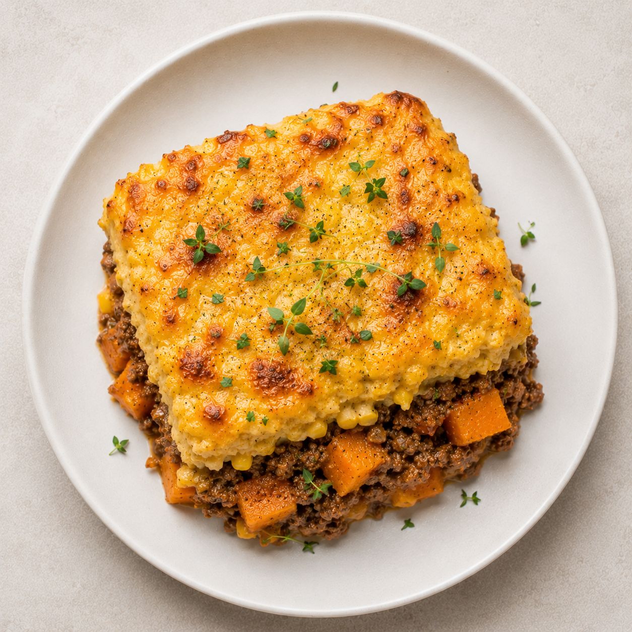 Pastel de carne, humita y calabaza